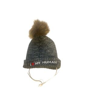Pre-Owned Holiday Tails Black Knit Beanie Cap Hat with Faux Fur Pom Pom …